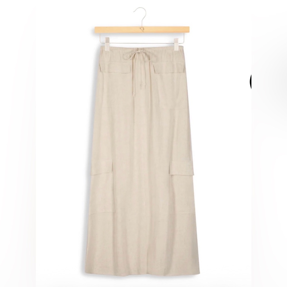 Bobble & Lace lined Flowy Cargo Pocket Maxi Skirt - Tan